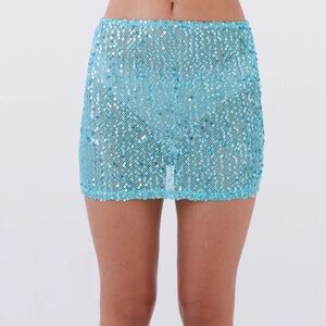 Peppermayo Neon Nights Blue Sequin Mini Skirt